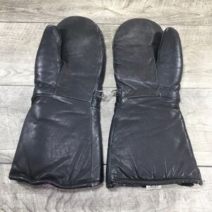Vintage Arctic Cat Snowmobile Snowmobiling Black Leather Riding Mittens Sz Small